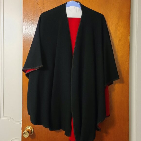 Vintage Wool Black and Red Wrap/ Shawl - Picture 1 of 3